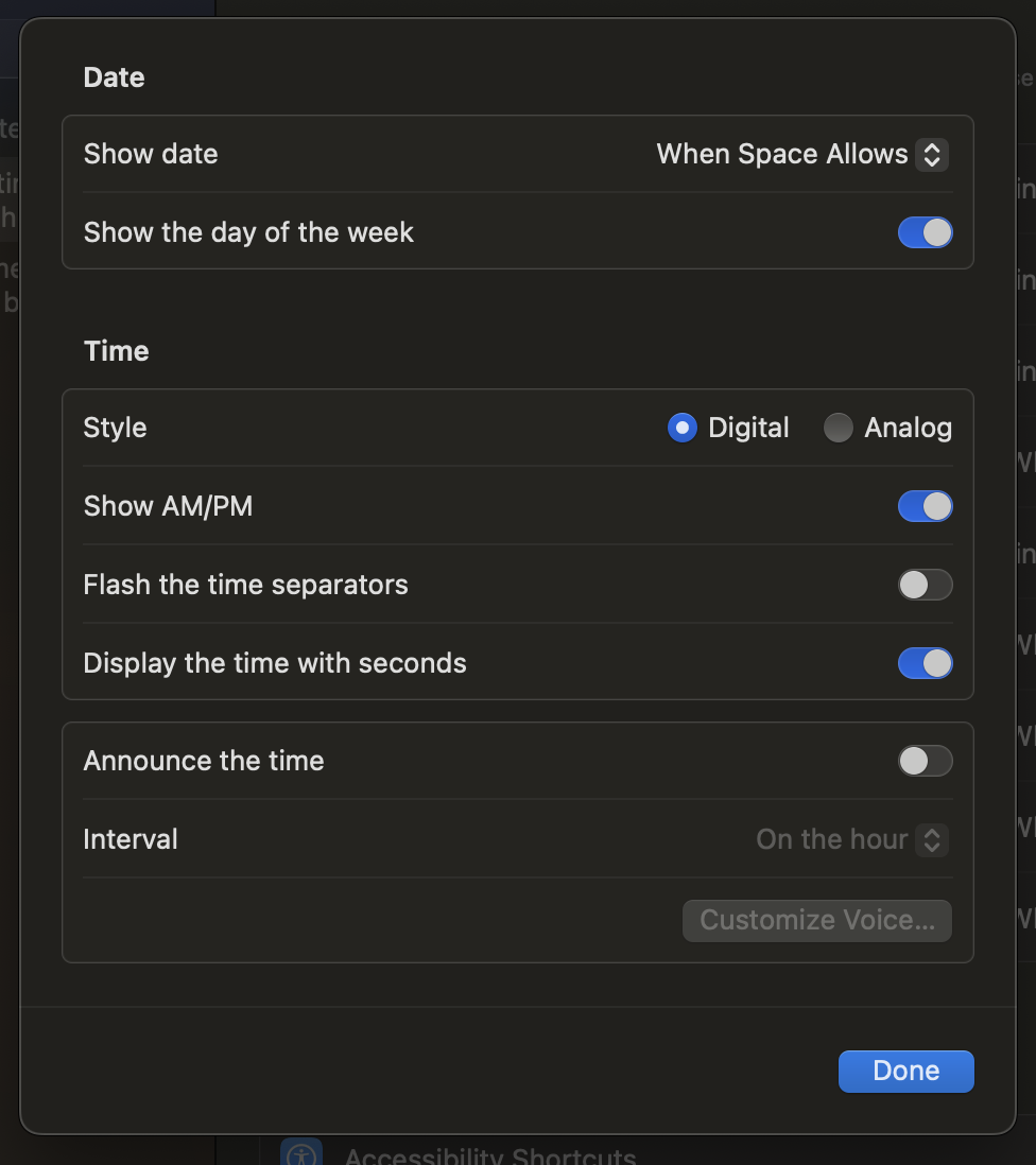 Joe's Display Time with Seconds settings