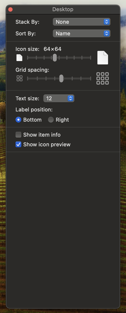 Joe's Finder View Options settings