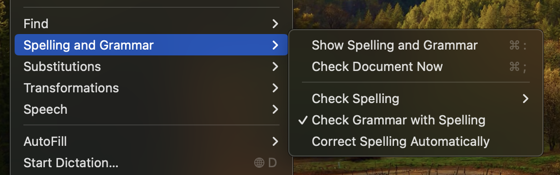 Joe's Mail Spelling and Grammar Options settings