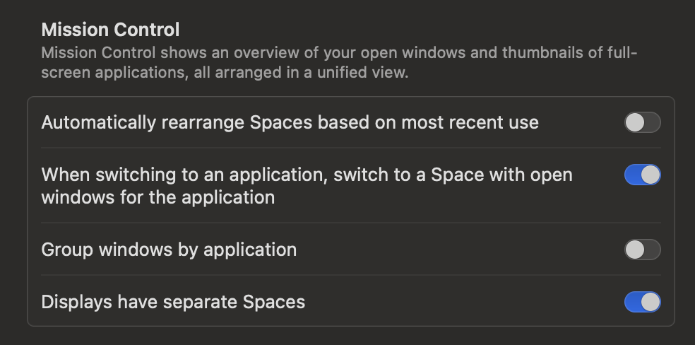 Joe's Mission Control settings